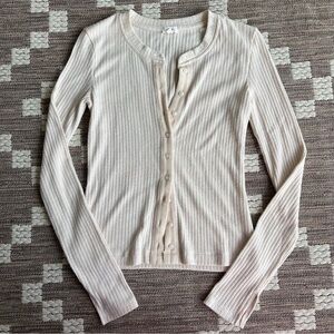 NWOT Aerie Cream Ribbed Button-Down Shirt XS